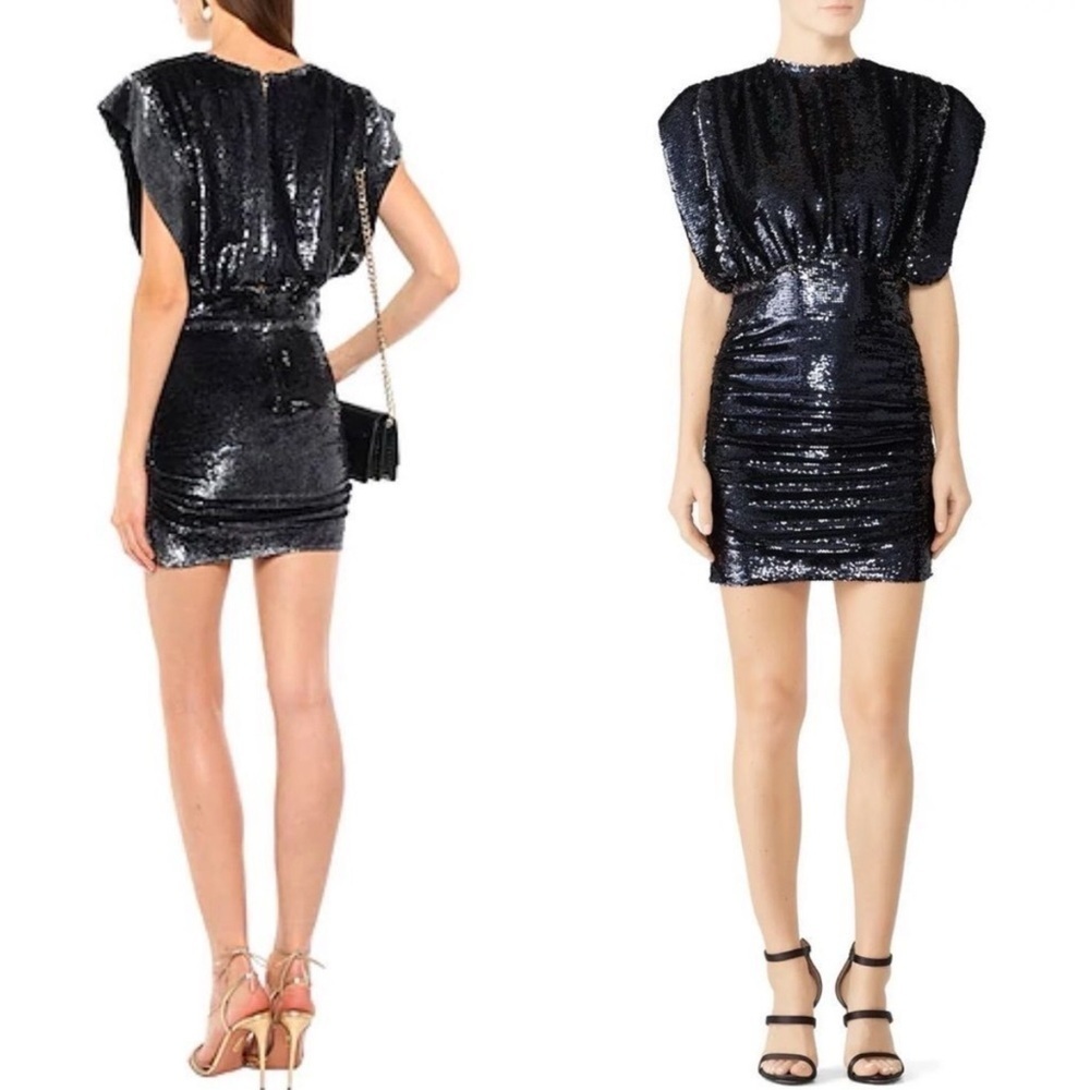 NWT NEW IRO Anthracite Black Miracle Sequin Embellished Ruched Dress Size 42/10